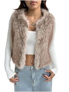 Faux Fur Open Front Vest Jacket Sleeveless